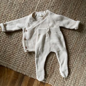 Quincy Mae Knit Wrap Top & Footed Pant Set 3-6mo in Natural